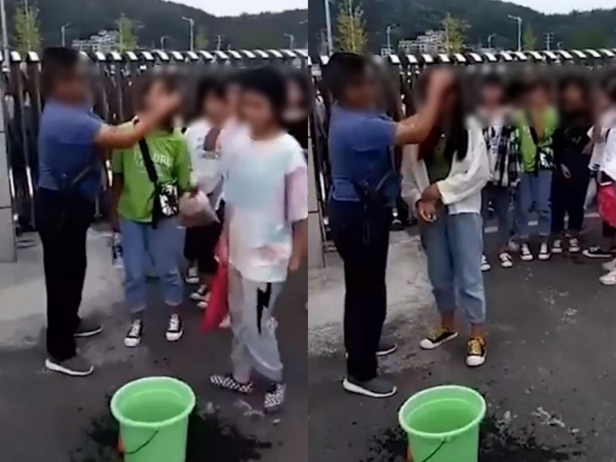 男老師提水桶強制卸妝!校門口「大手猛擦」國中妹嫩臉...毛巾泡2秒換下一人
