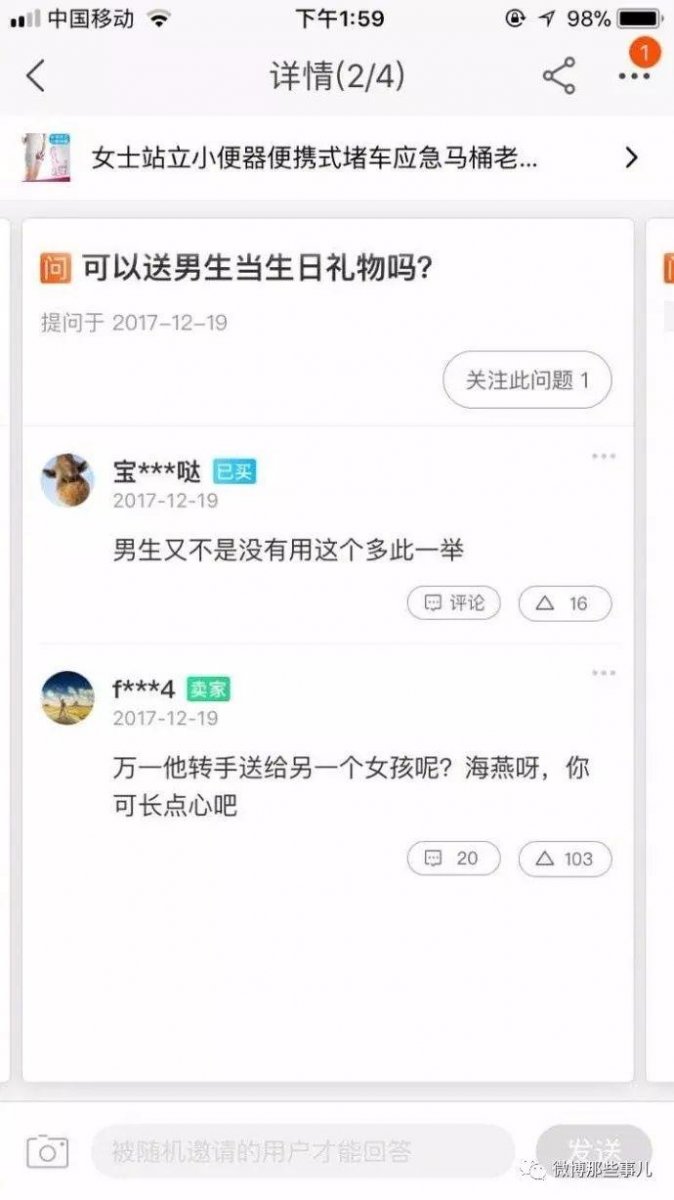 超狂網拍販賣「女士站立小便器」引發買家詢問「賣家神回連發」全場傻眼！：我快笑死了