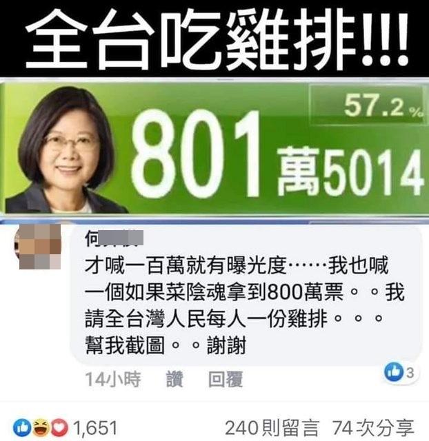 小英800萬票就請全台吃雞排　粗估花14.2億「急關FB神隱」！老婆出面回應了